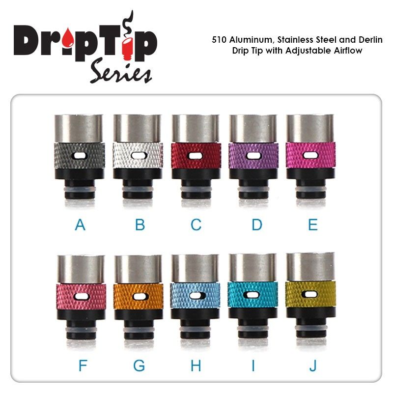 510 Aluminum - Stainless Steel and Derlin Drip Tip with Adjustable Airflow Green Sound